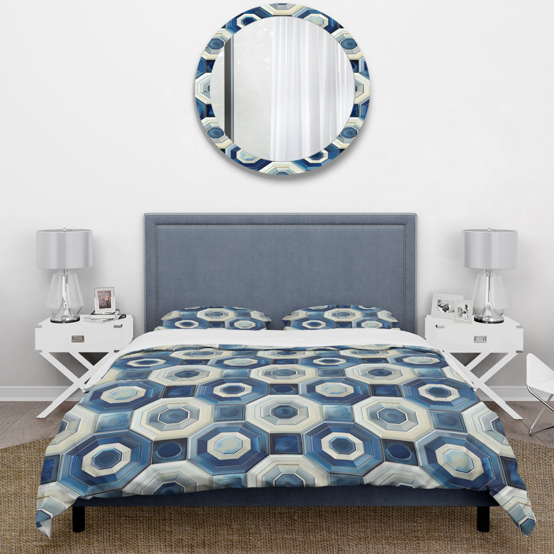 Ensemble de housse de couette bleu blanc Midcentury II - Midcentury, Housse de couette très grand + 2 taies décorativ