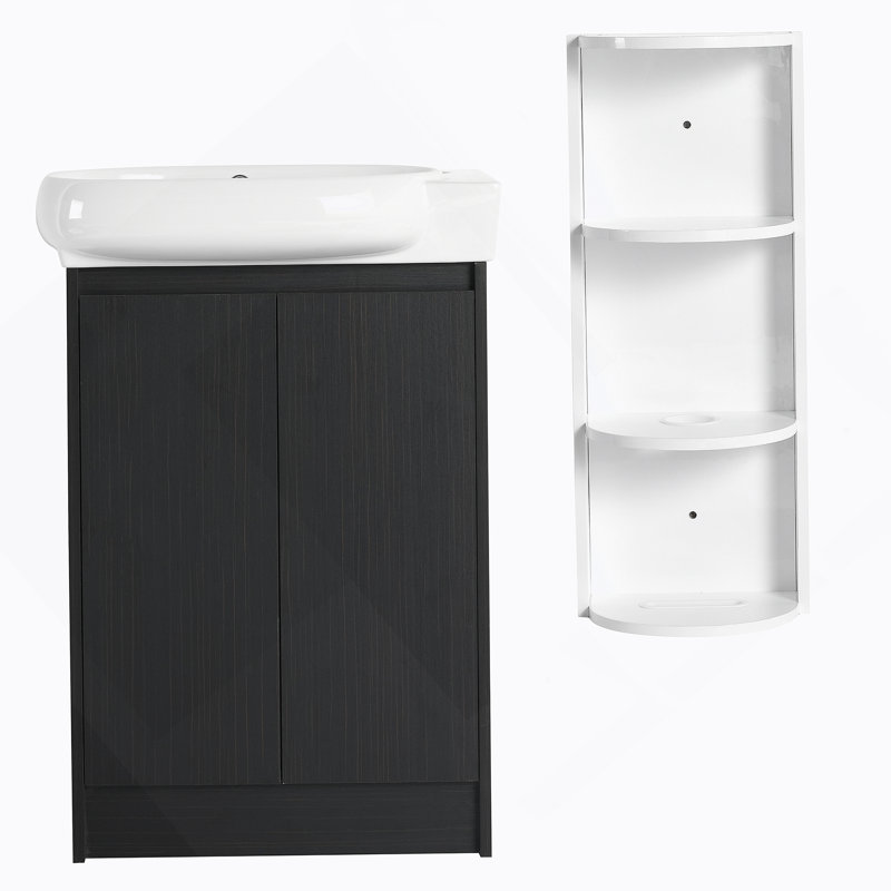 Bathroom Vanity With Sink And Storage Rack For Small Bathroom, Black Chestnut/Glossy White