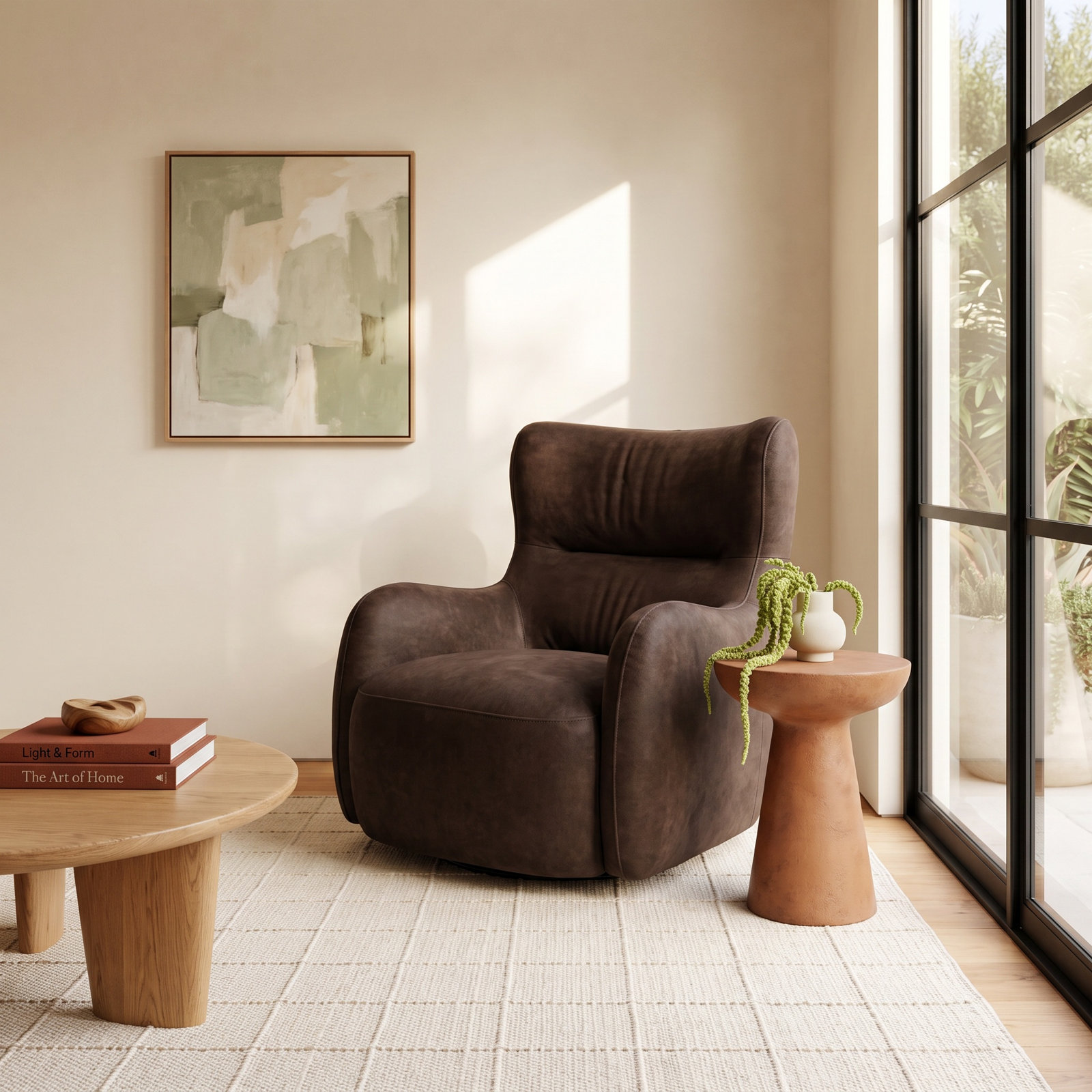 Genuine Leather Swivel Wingback Chair