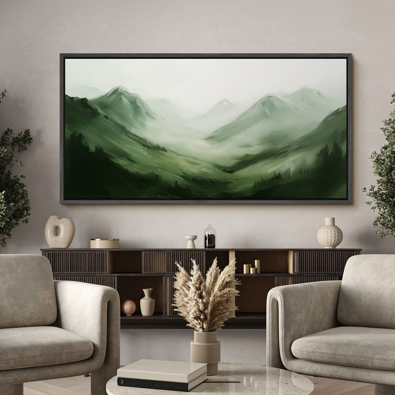 «Minimalist Green Mountains», impression sur toile encadrée surdimensionnée, Noir, noir, noir, noir, H 30 po x l 60 po