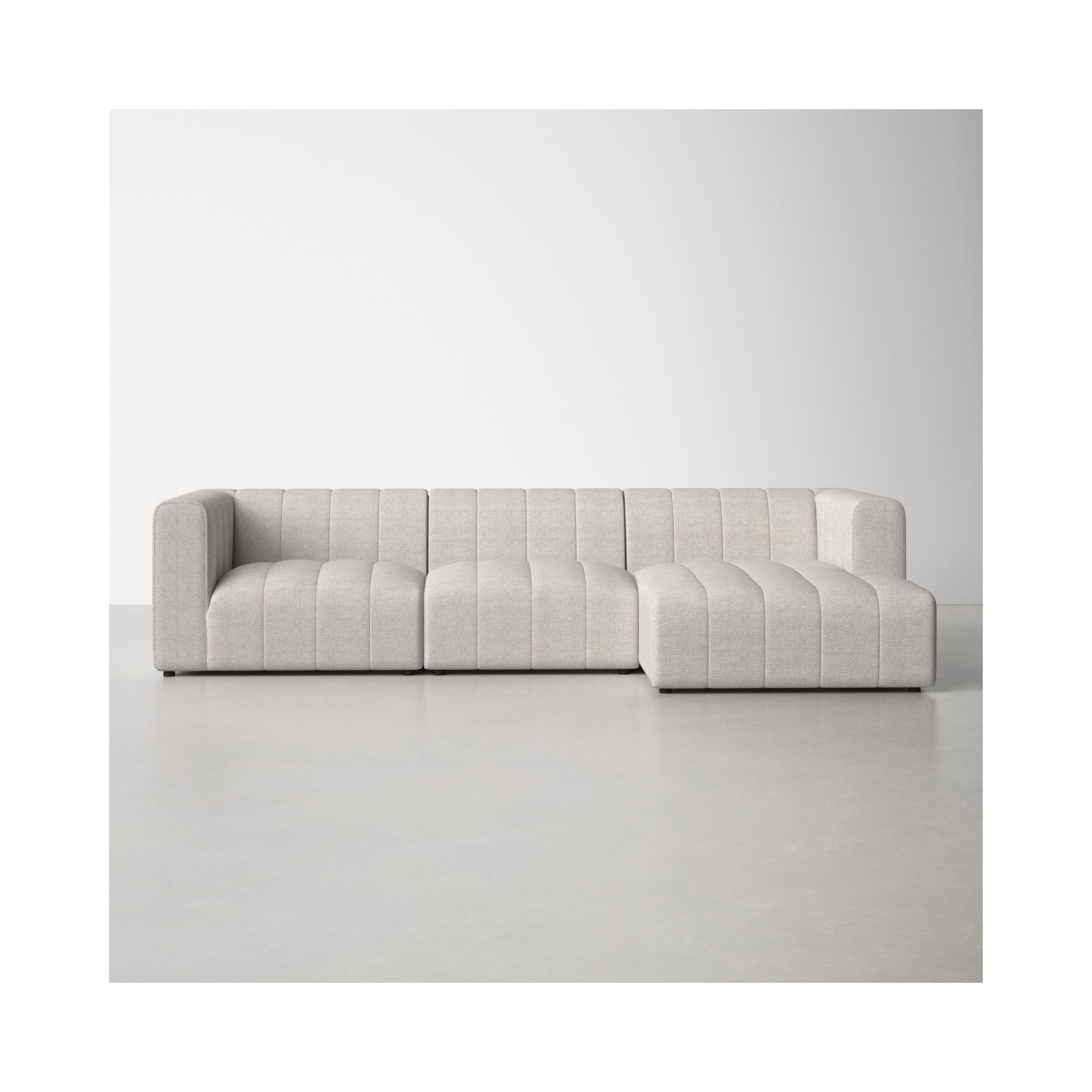 Bowry Modular Upholstered Chaise L-Sectional, Light Gray Napa Sandstone Polyester, Right Hand Facing, Black