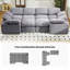 KKL - Grand canapé-lit modulaire modulaire de 150 po en tissu velours côtelé avec repose-pieds Cloud, sans assemblage requis, gris-955140492