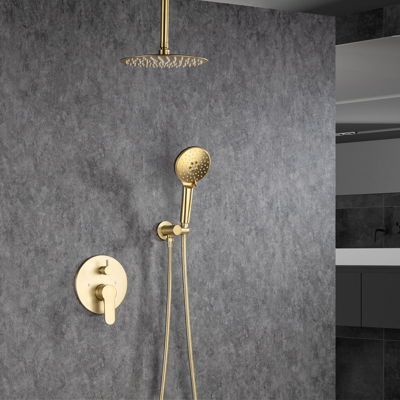 Système de douche complet avec valve brute, Doré mat