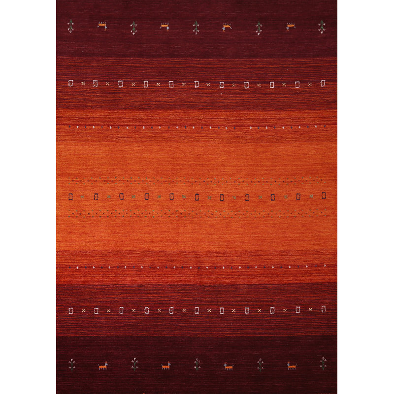 Tapis tribal rayé orange Gabbeh 6 x 8