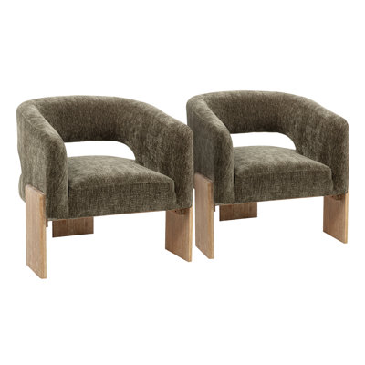 Ensemble de fauteuils d'appoint 2 pièces Jeff en lin massif vert jardin moderne sur bois massif
