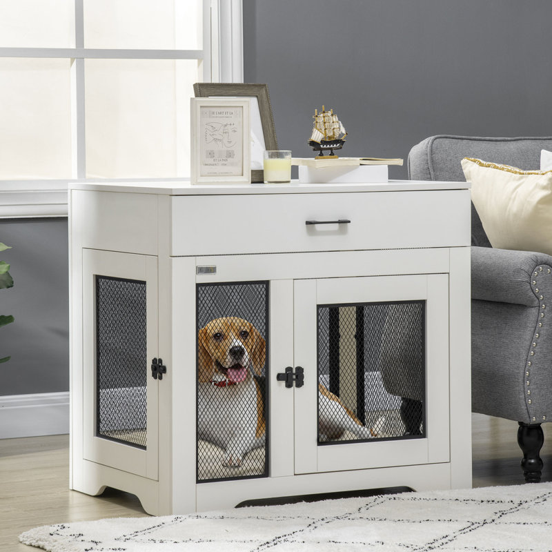 Petite cage pour chien avec tiroir et coussin en mousse confortable, coussin intérieur blanc pour