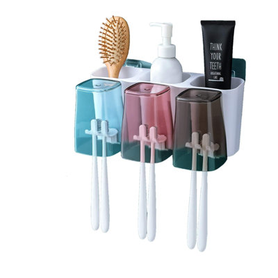 Toothbrush Holder For Bathroom, Eco-Friendly Mighty Large Capacity Toothbrush Holder Wall Mounted With 3 Square Cups,(Square Cup)