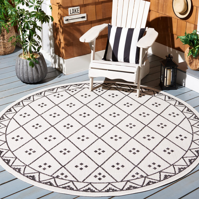 Tapis intérieur / extérieur ivoire Maebel, Rond 6 pi 7 po