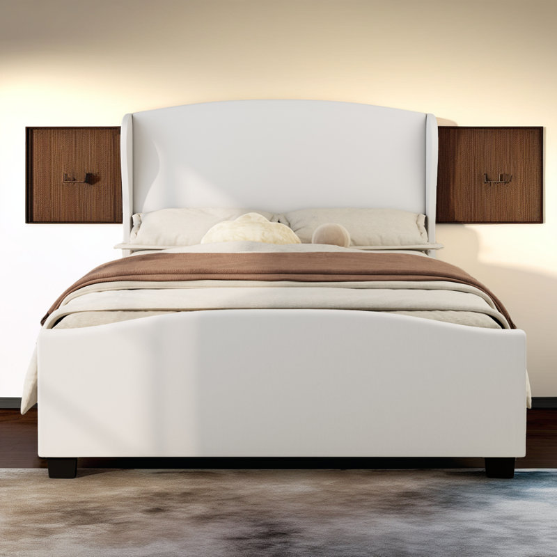 ? Lit à oreilles de luxe - tête de lit haute en lin 51 po, capacité de 800 lb, aucun sommier nécessaire, beige?, Grand lit