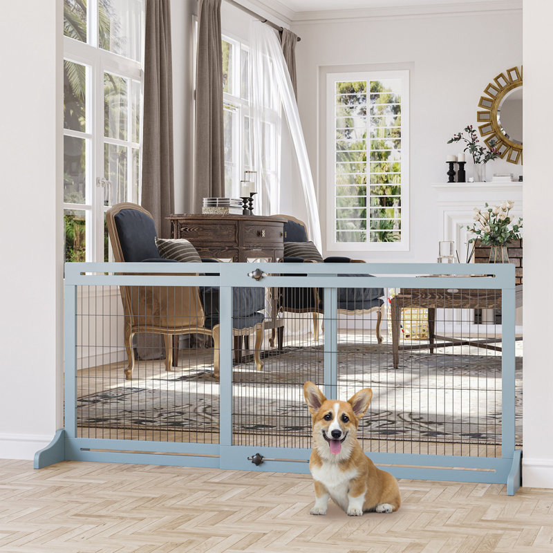 Barrière extra large réglable pour animaux de compagnie pour chiens et chats, idéale pour la maison et le couloir, bleu-gris