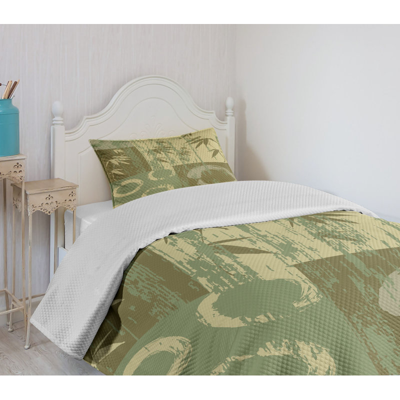 Twin Green Quilted Bedspread Set with Pillow Sham