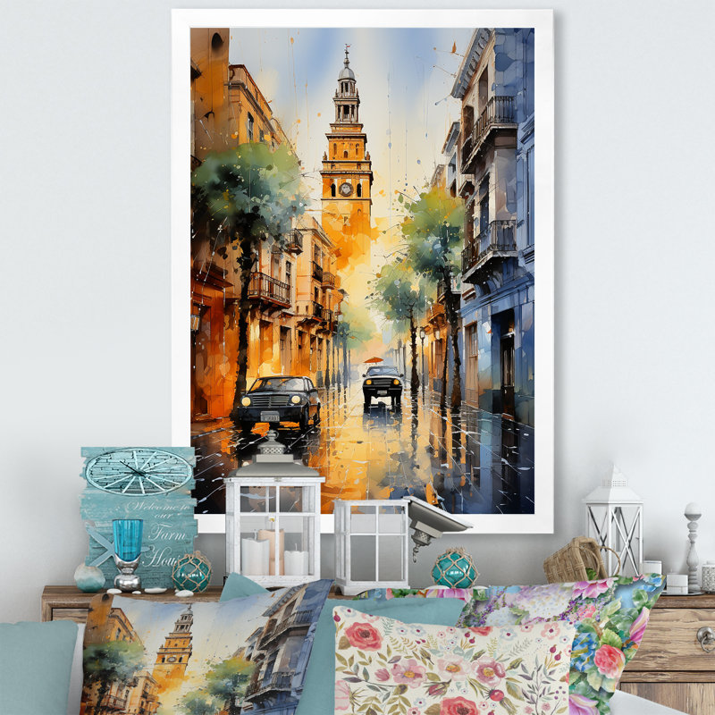 Reproduction d'art sur toile, Giralda II, Espagne, H 20 po x l 12 po x P 1 po, Cadre photo blanc