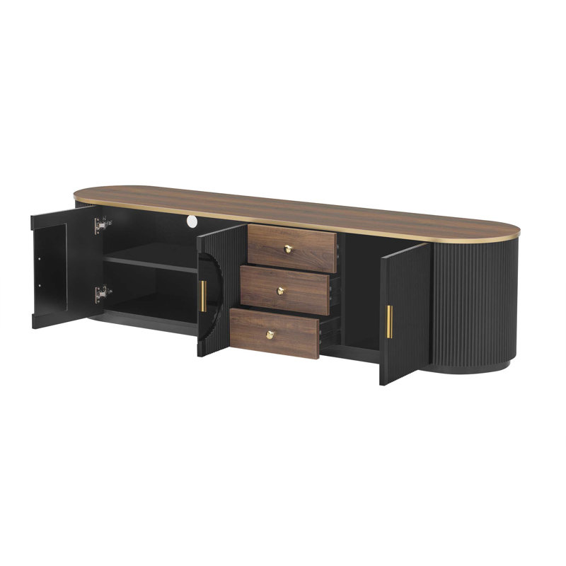 70.8'' Modern Minimalist TV Stand For Tvs Up To 80 Inches,Entertainment Center With 3 Drawers And 1 Shelf,Metal Handles And 2 Cabinets For Living Room