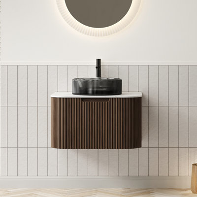 Meuble-lavabo en verre noir transparent 24 po