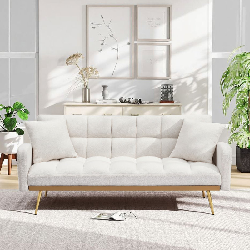 69''Modern Teddy Tufted Convertible Futon Sofa Bed, Beige Velvet