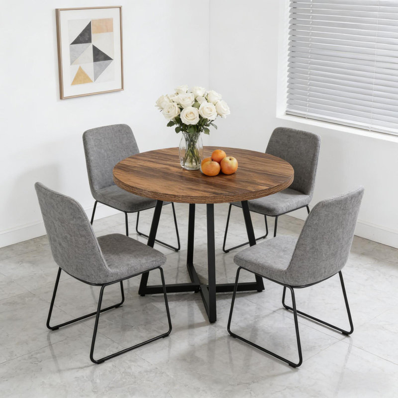 Tables de salle à manger compactes industrielles, en bois aggloméré et en métal, charme rustique pour les petites cuisines