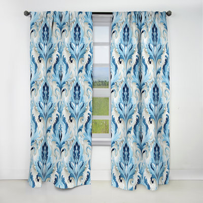 Ikat Breeze I bleu et blanc - Rideau Ikat - Rideau ikat en velours occultant - 1 panneaux