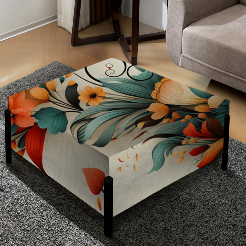 Retro Bouquet Revival - Grand repose-pieds carré éclectique