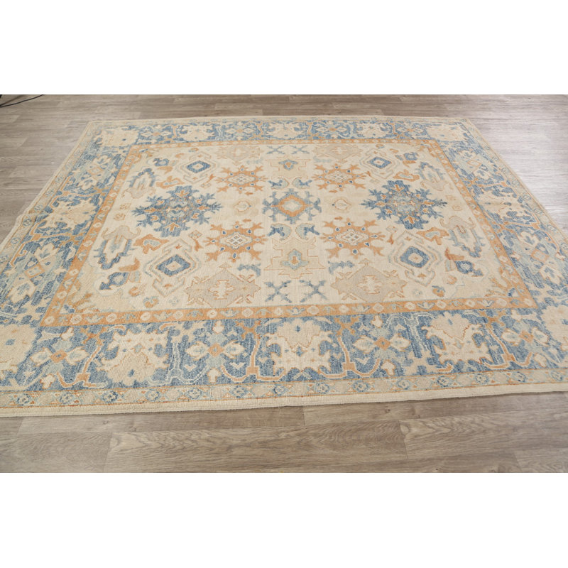 Tapis décoratif en laine noué à la main de conception unique noué à la main New Age Khotan/bleu 8 pi 2 po x 9 pi 11 po