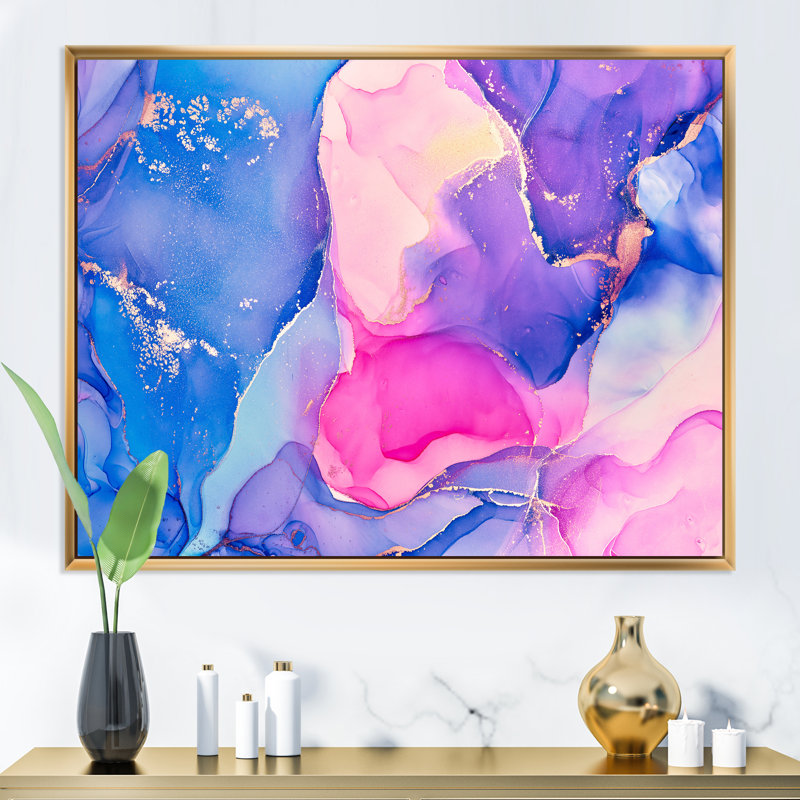 «Blue and Pink Abstract», reproduction d'art sur toile, H 30 po x l 40 po, Toile à cadre flottant doré