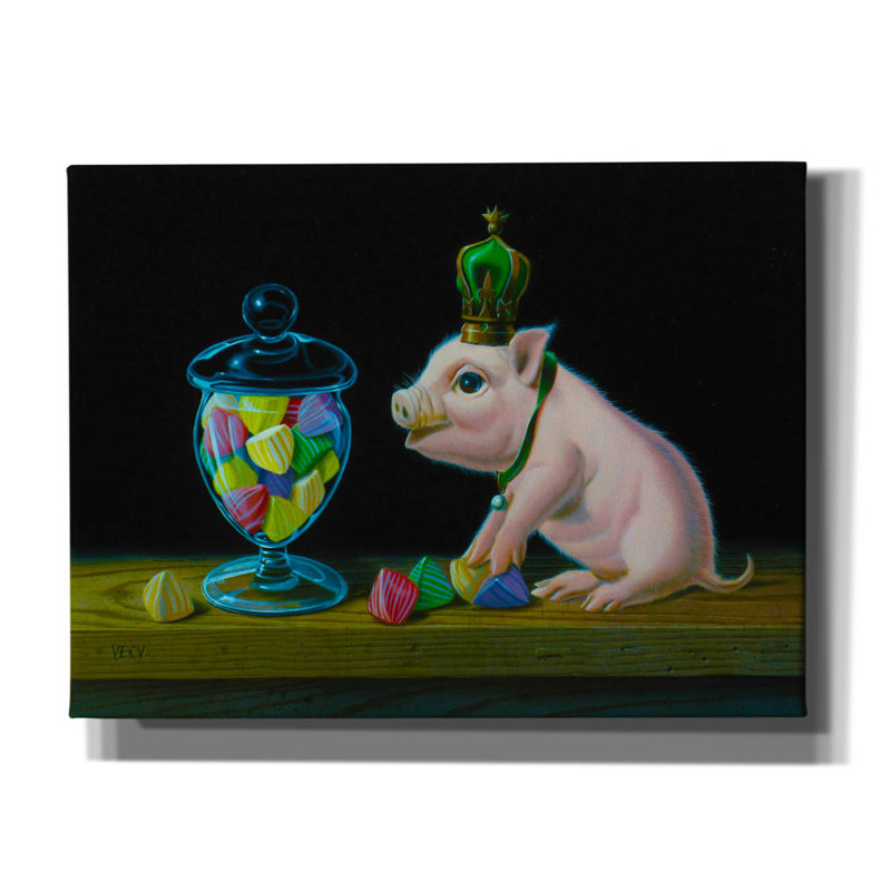 «The Piglet With The Berlingots» par Valery Vecu Quitard, art mural sur toile, H 12 po x l 16 po x P 0,75 po