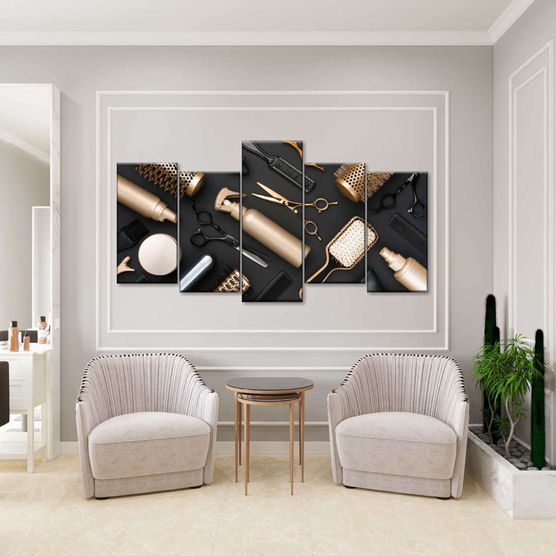 Ensemble 5 pièces d'outils de salon sur toile, H 24 po x l 49 po x P 1,25 po