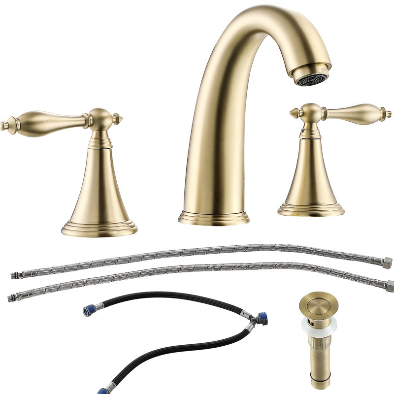 2 Handle Widespread Bathroom Faucet In Gold - 3 Hole With Pop Up Drain And Water Supply Lines Corrosion Scratch Proof For Sinks Design Made Robust Materials Basins Lavatories
