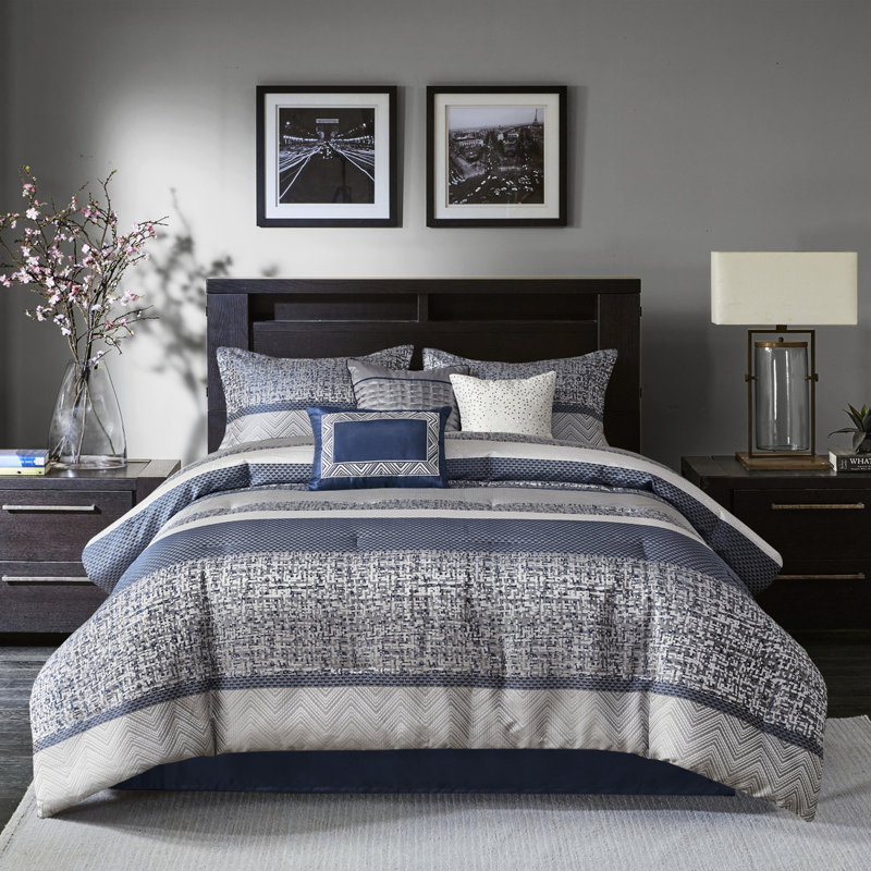 Édredon grand bleu marine 7 pièces - Magnifique éclat de luxe, Grand édredon + 6 pièces supplémentaires, Navy