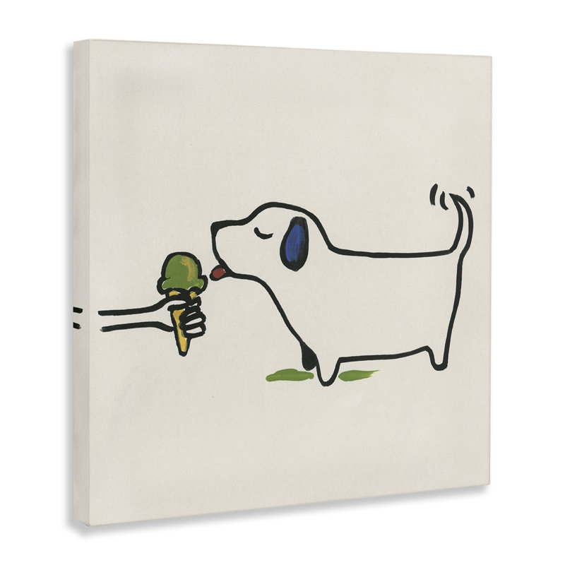 Chien et crème glacée, art mural par June Erica Vess, H 17 po x l 17 po