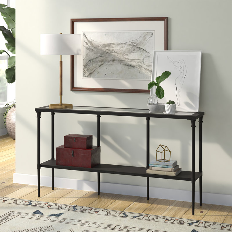 139.7cm Glass Top Console Table, Blackened Bronze