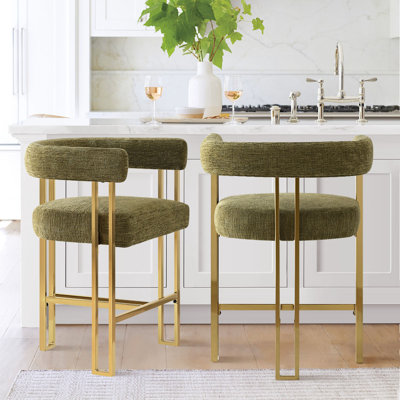Ensemble de 2 tabourets de comptoir rembourrés en chenille dorée Woburn