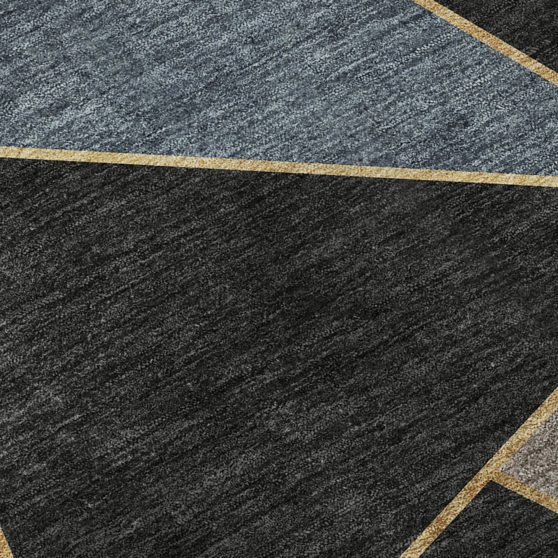 Premium Machine Washable Mayfield AMF636 Geometric Rug, Blue, 8' Round