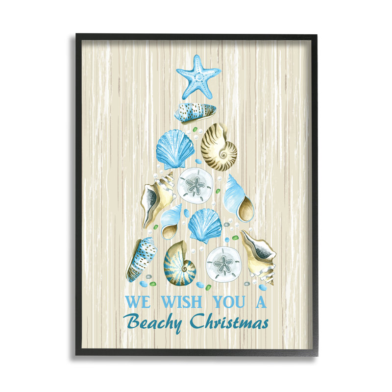 «Beachy Christmas Seashell Tree», motif rustique noir, estampe numérique, art texturé par Sharon Lee