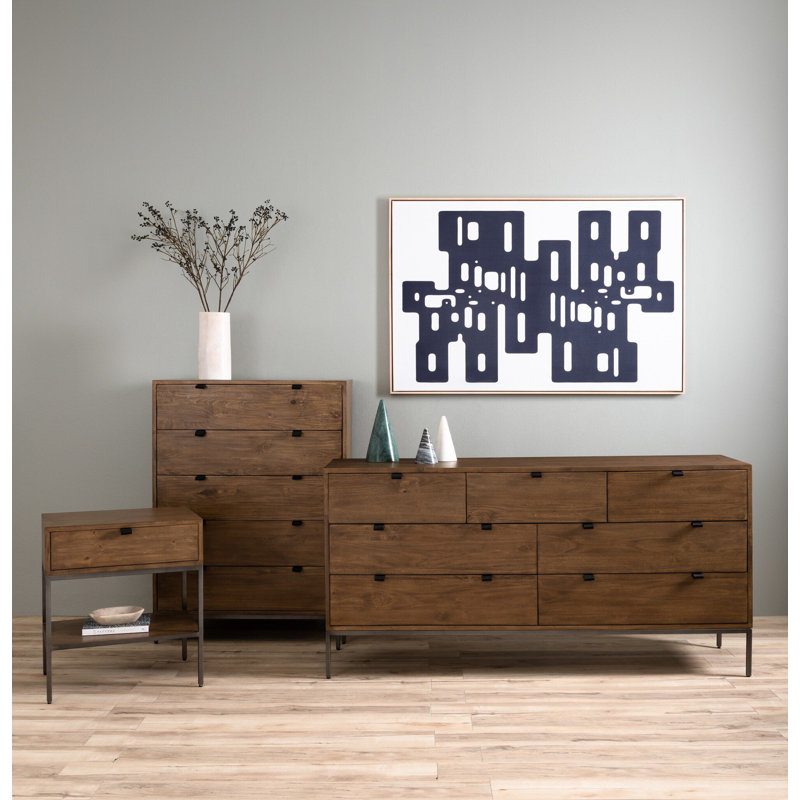 Trey 5 - Drawer Solid Wood Dresser, Black Wash Poplar