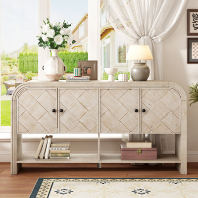 Console U_Style polyvalente avec lattes en bois tissé et placage en bois massif