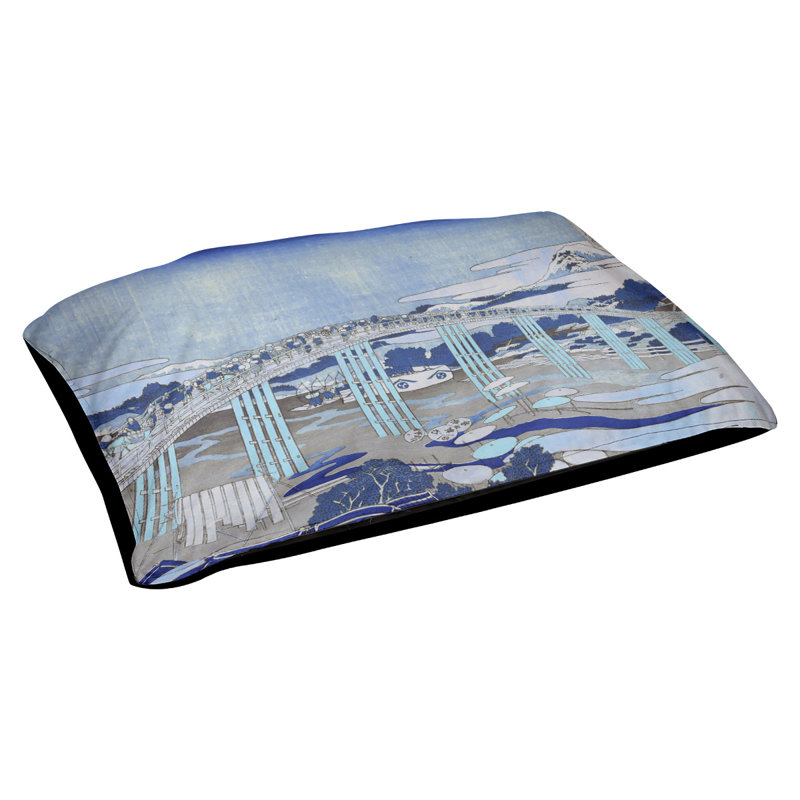 Coussin de conception japonaise bridge Burkart, L 32,5 po x l 42,5 po, Bleu / Noir