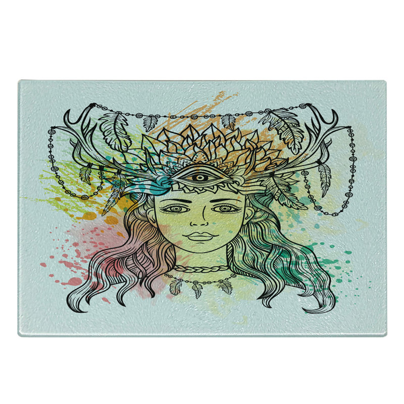 Multicolore Planche à découper en verre trempé bohémien Ambesonne