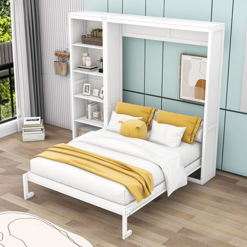 Lit escamotable mural Ell Elletsville avec tablettes, gris, Double