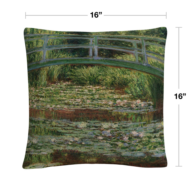Claude Monet 'The Japanese Footbridge 1899' Green Polyester Throw Pillow