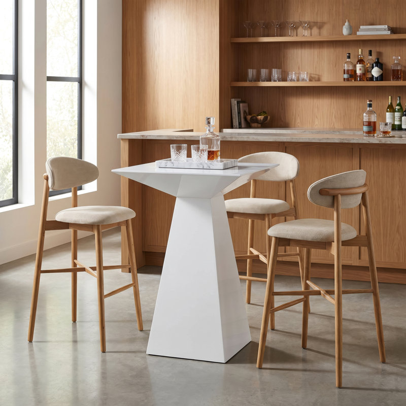 Tabouret de bar Agawam rembourré avec tissu de couleur avoine et structure en bois massif - Lot de 1, Hauteur du bar