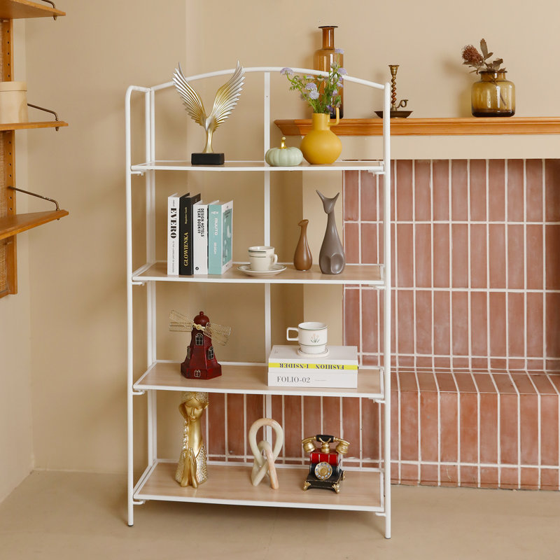Lejon No Assembly Folding Etagere Bookcase, (4 Shelves) 53.2" H x 30.9" W x 12.6" D, White