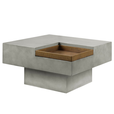Industrial Gray Coffee Table With Cement Build And Practical Storage Area Enchanting Its Ample Space