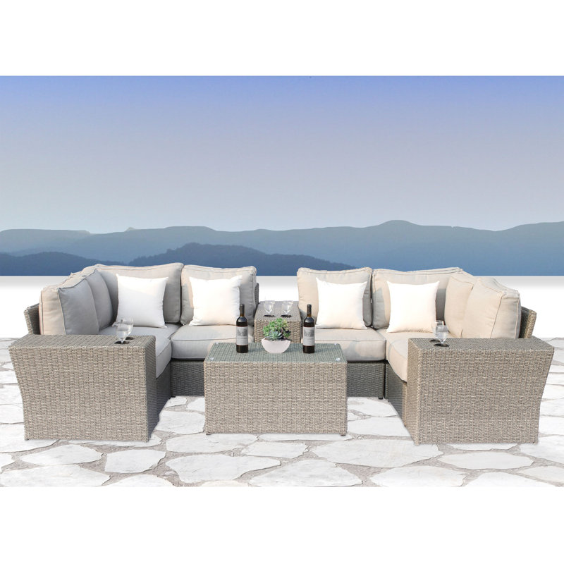 Widener Wicker Fully Assembled 4 - Person Seating Group with Cushions |Assembled wicker sofa, Mixed Gray
