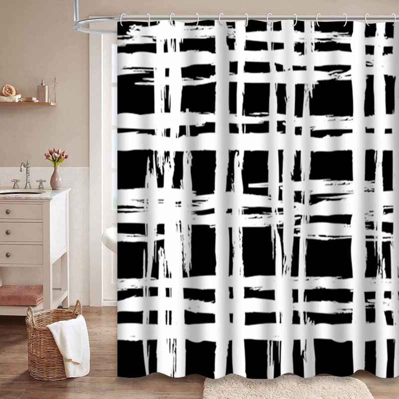 Rideau de douche Vintage à rayures noires et blanches avec 12 crochets, L 72 po x l 78 po