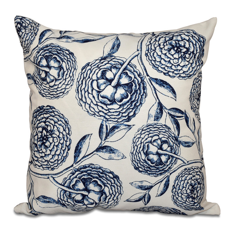 Botanical Blooms Blooms Antique Flower Square Pillow Cover and Insert, Navy Blue, 20" H x 20" W