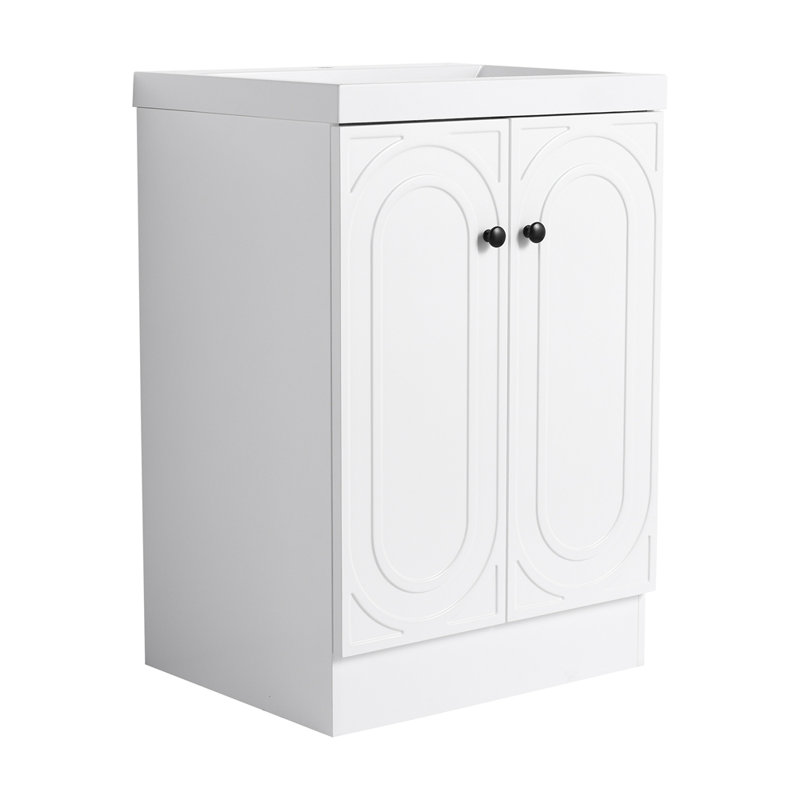 Meuble-lavabo autoportant 24 po avec lavabo en résine blanche et 2 portes d'armoire à fermeture en douceur, Blanc