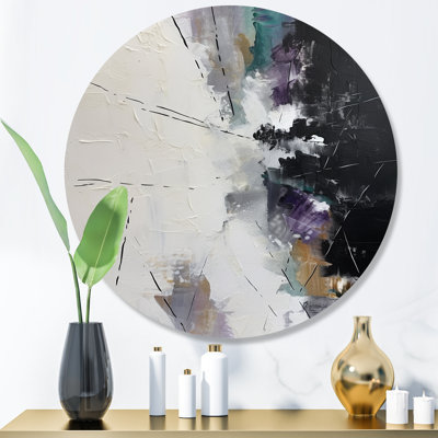 Purple Language Of Lines III - Abstract Geometric Round Wall Art on Metal