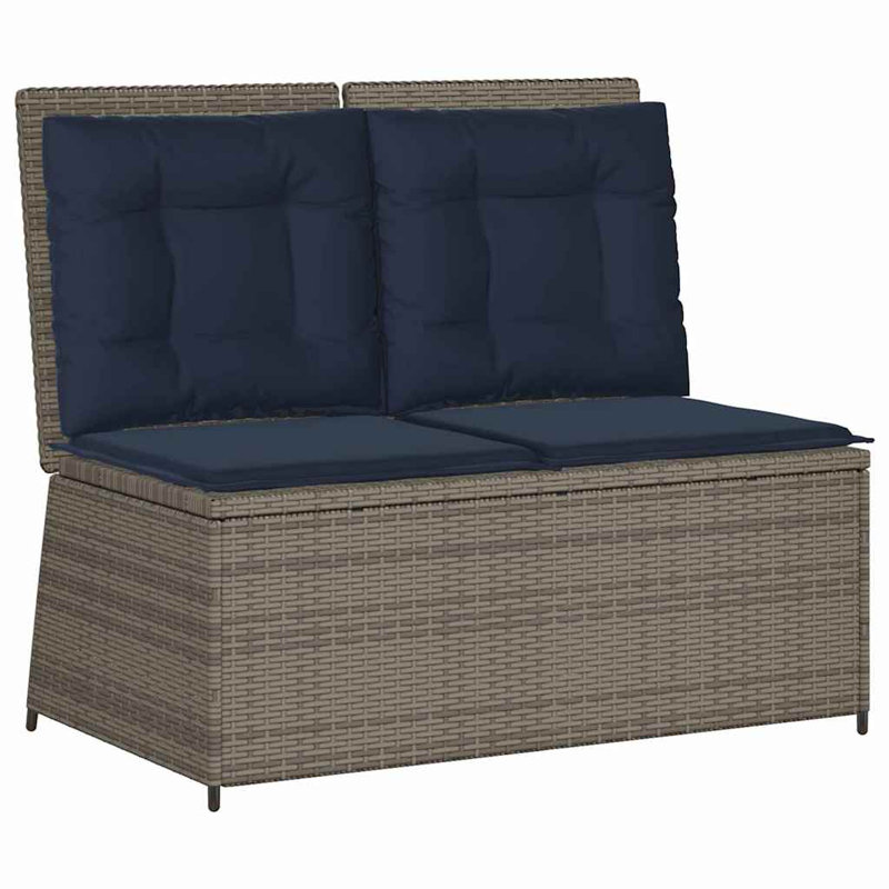 vidaXL Garden Bench Grey Poly Rattan, Blue/Light Gray