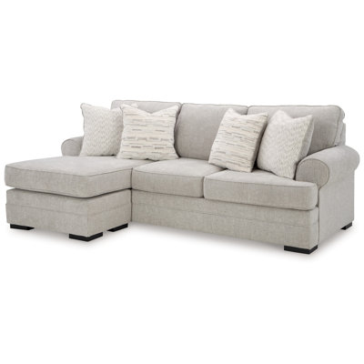 Shelyn Sofa Chaise With 4 Accent Pillows, Sand Gray Polyester 97 Inch