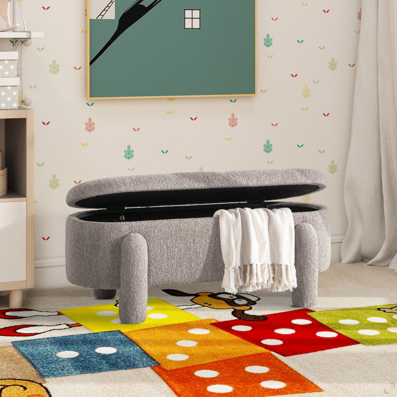 49" Oval Fully Upholstered Storage Bench,  Boucle